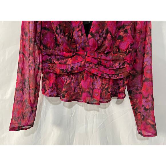 STEVE MADDEN Women's Azura Floral-Print V-Neck Peplum Pink Top Size Medium - Picture 5 of 13